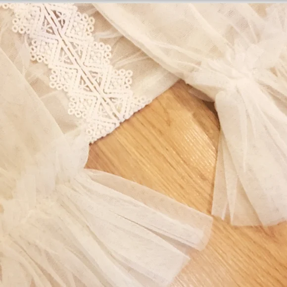 NEW: SHEER MOCK NECK RUFFLED BLOUSE - Picture 9 of 16